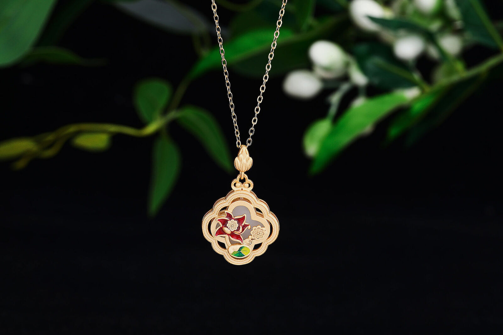 White Jade Lotus Pendant Amulets Necklace Natural Chalcedony Jewelry 925 Silver