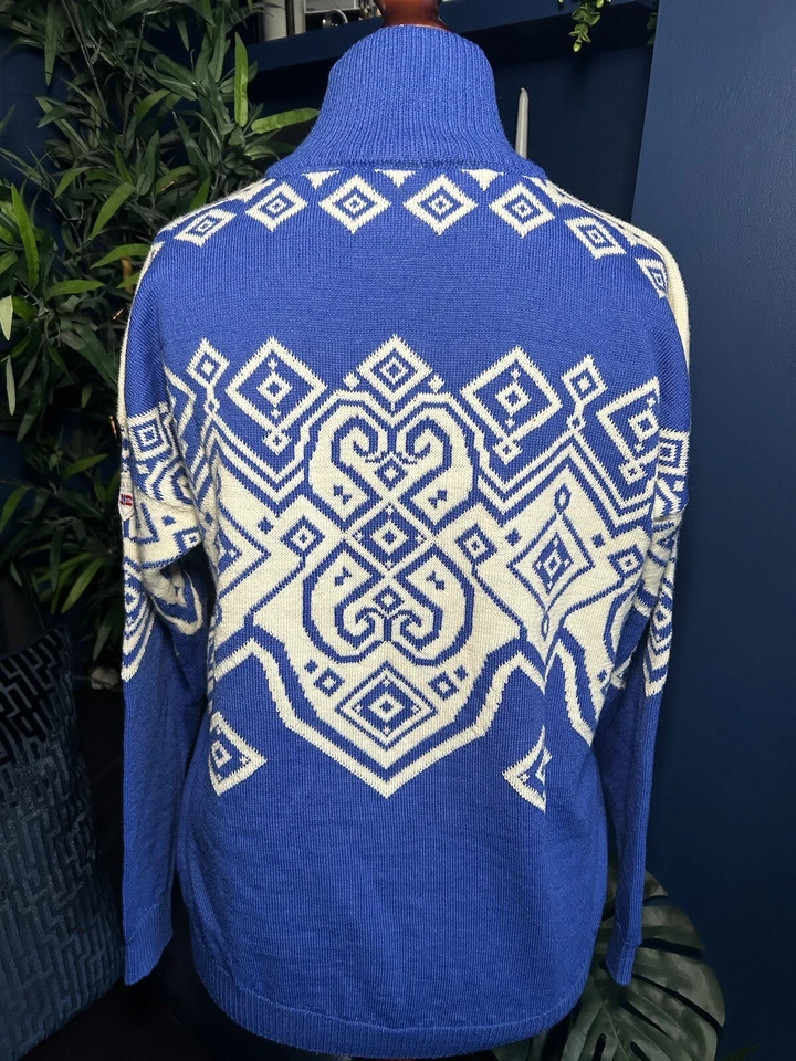 Dale Of Norway Falun Heron Jumper Ski Sweater High Neck Blue Womens Small Wool - Image 4 of 4