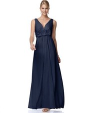 Adrianna Papell V-neck Rosette Chiffon Gown Sz 12 Navy Blue