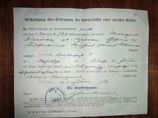 Rarität Bescheinigung zur Geburt eines ehelichen Kindes 1921 Geburtsurkunde