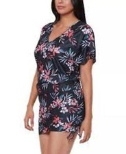643 Bar III Tropical Escape Floral-Print Caftan Cover-Up BLACK MULTI XL new