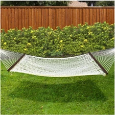 Cotton Hammock 59" Double Wide Solid Wood Spreader Outdoor Patio Yard Lazy Fun