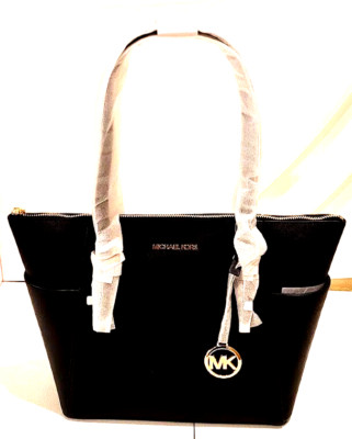 Michael Kors Large Top-Zip Tote Shoulder Bag - Black Saffiano Leather