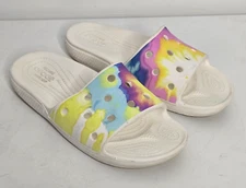 CROCS Classic Slide Kids Sandals Mens 3 / Womens 5 Tie Dye Graphic White
