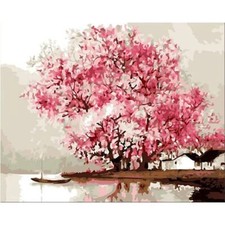 Paint By Numbers Adults kids Lake Village Tree DIY Painting Kit 40x50CM Canvas