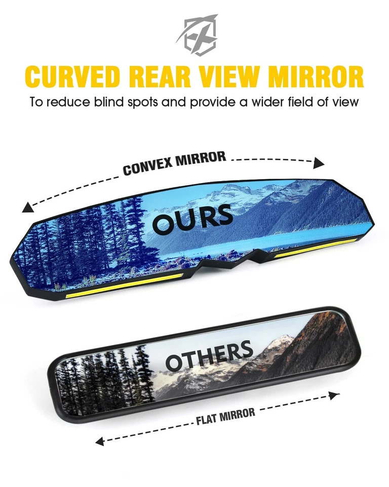 Espejo retrovisor central LED de 17" convexo 1,75" -2" para Polaris RZR 570/900/XP 1000 Foto 3 de 4