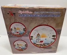 Lighthouse Ceramic 4 PC Stove Burner Cover / Wall Decor Set