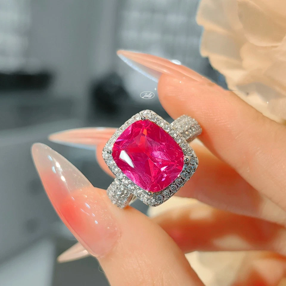 Nuevas joyas clásicas para madre piedras preciosas de corindón rojo anillos de plata de lujo para mujer Foto 3 de 4