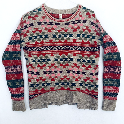 Aeropostale Women's Large Red Multicolor Long Sleeve Knit Sweater