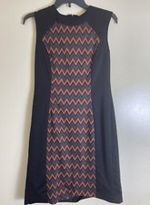 Nine West Cap Sleeve Chevron Print Knit Dress Black and Orange Size 2 Zip Back