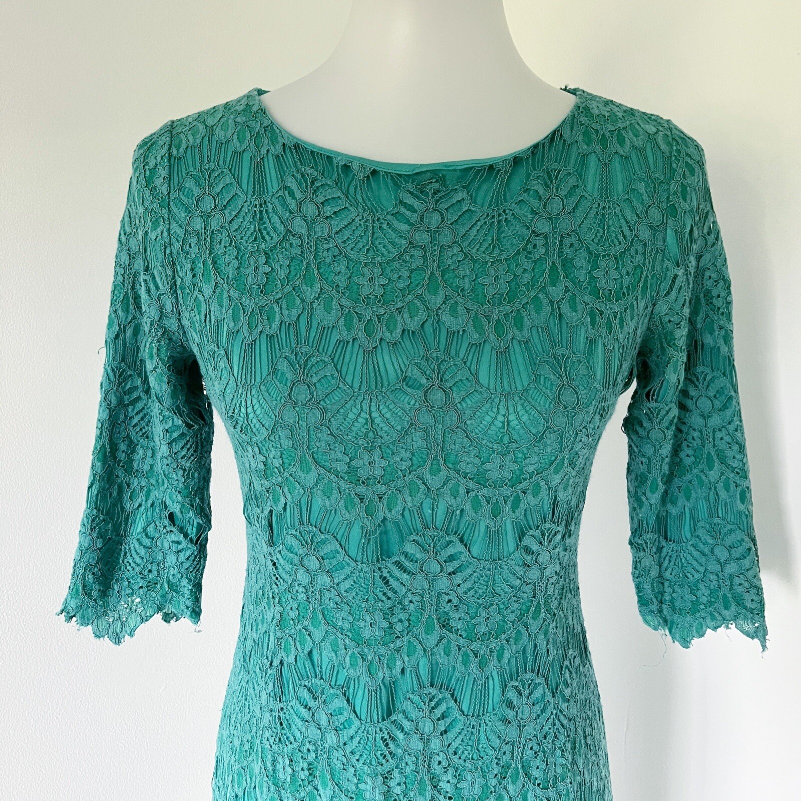 Dainty Jewells Modest Lace Overlay Teal Green Dress Women's Size S