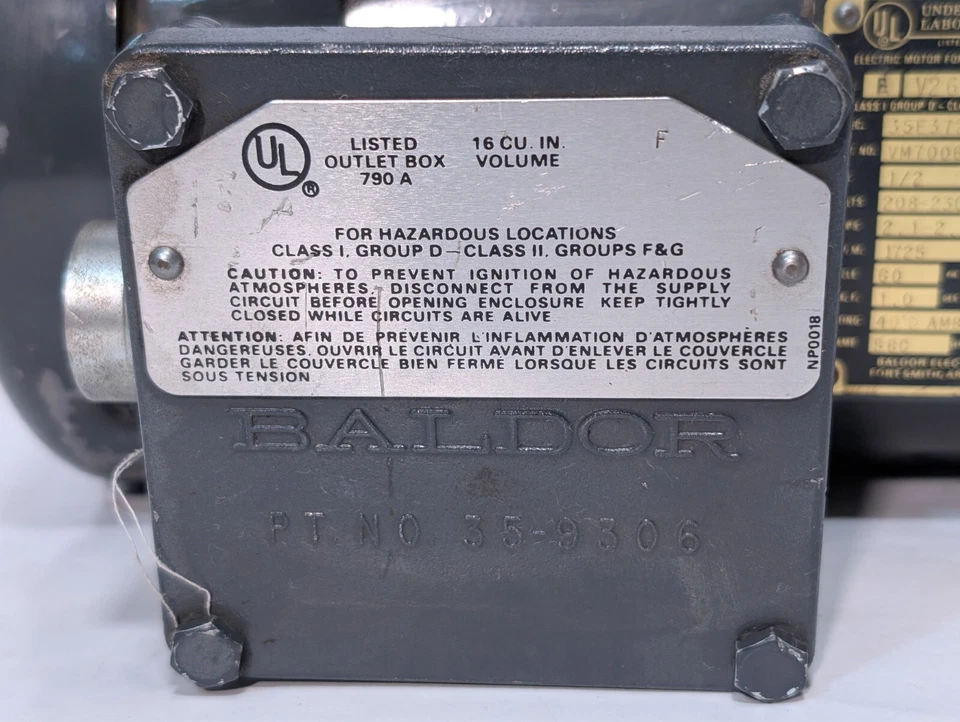 Baldor VM7006A Motor Explosion Proof 0.5 HP, 1725 RPM, 3 PH, 56C, 35E372Z18 - Image 2 of 4