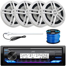 JVC KD-X38MBS Marine USB Stereo Receiver, 4x 6.5" 180W Speakers w/Wire, Antenna