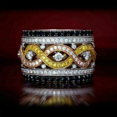 Ct Round Cut Simulated Black Diamond Twisted Band Ring