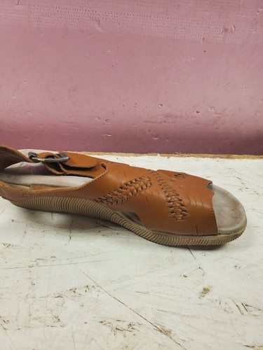 Sandalias de cuña vintage FAMOLARE de tacón alto hechas en Italia 8,5 cuero marrón - Imagen 5 de 9