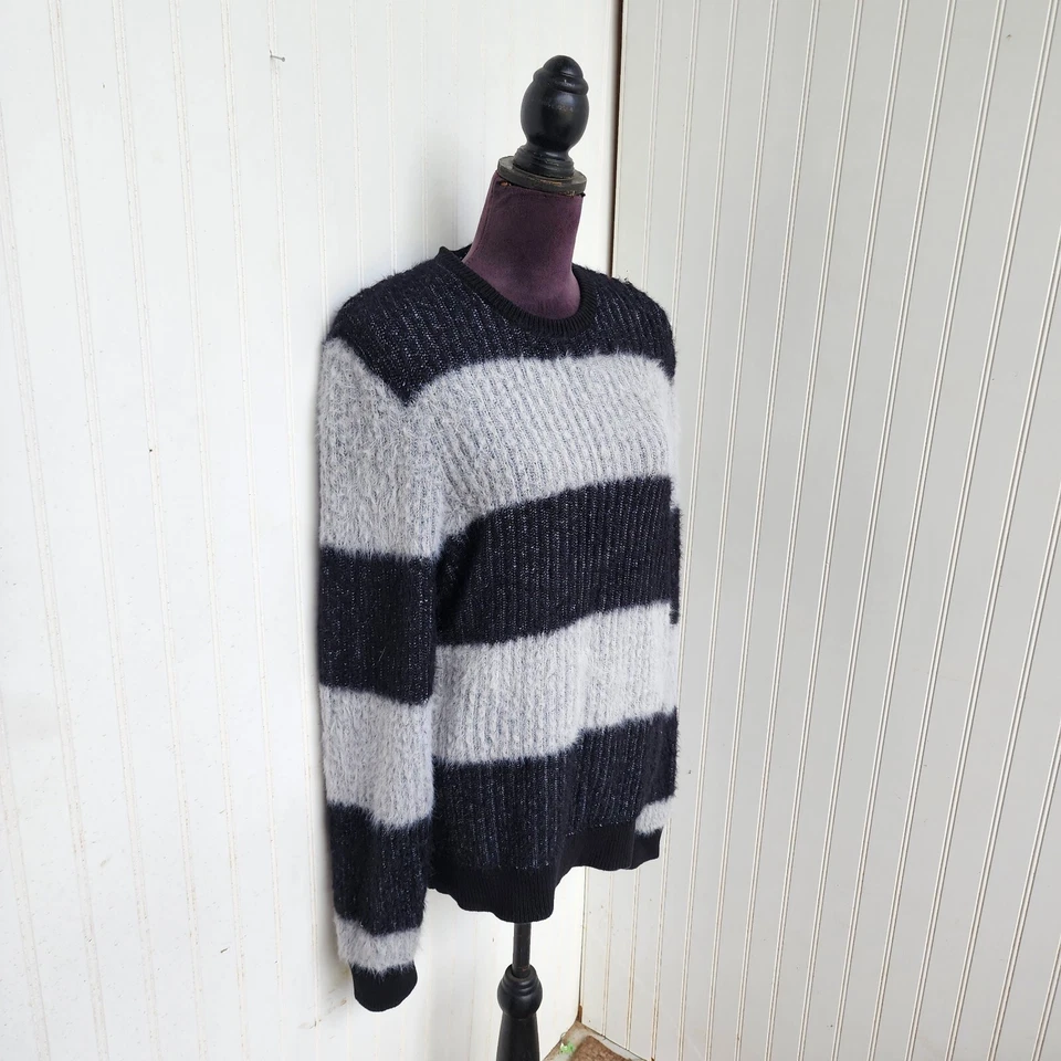 Suéter Inc International Concepts Fuzzy Negro Gris Tejido Top Suave Para Mujer Talla M Foto 2 de 4