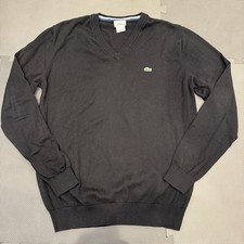 Lacoste Black V Neck Sweater Pullover Logo Mens Size 5 Large 100 Cotton Preppy