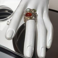 Stunning Artisan Multi Gemstone Sterling Statement Ring Sz 6.5