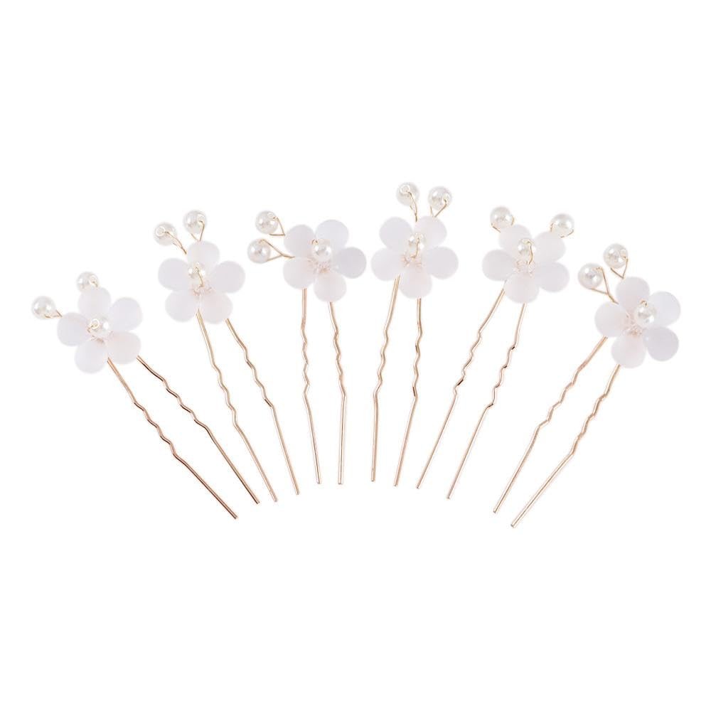 30-Piece White Pearl Floral U-Shaped Hairpins for Weddings & Bridal Styling