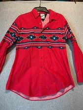 Roper Aztec Western Cowboy Snap Button Shirt Red Large L USA Made