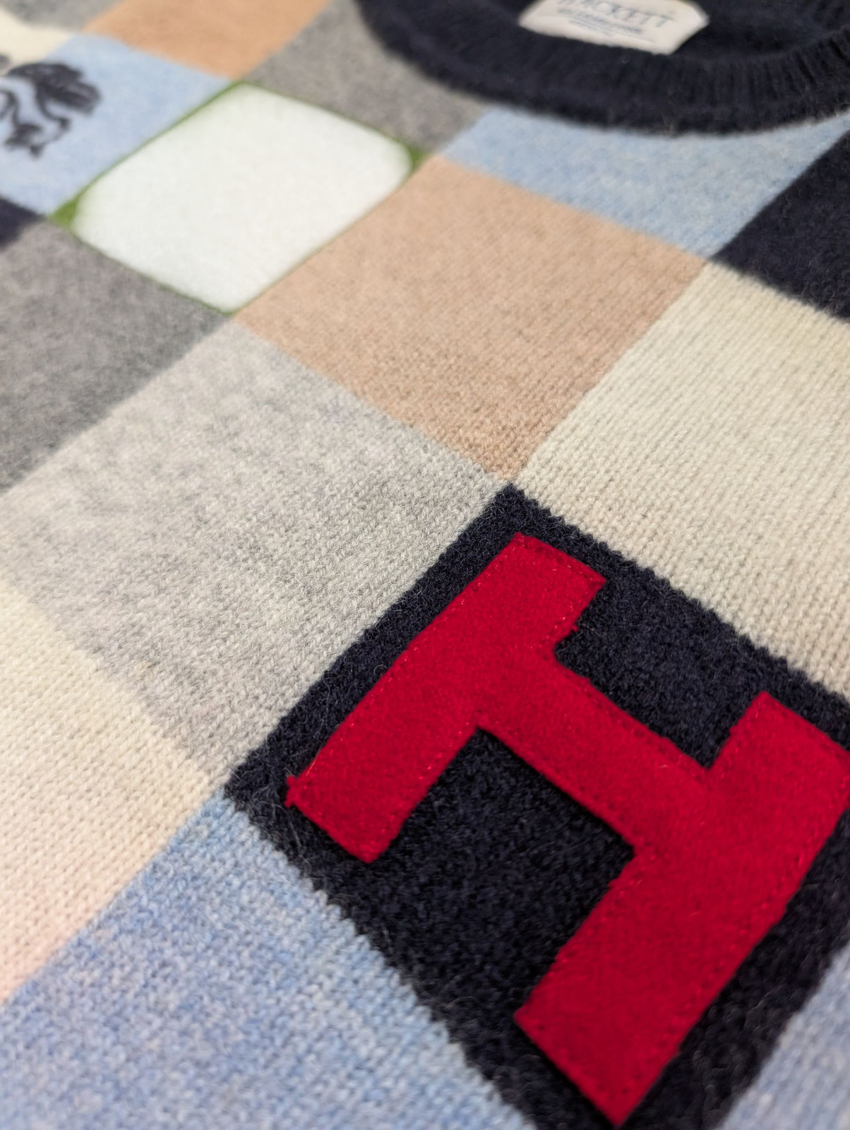 Hackett Sweater M Navy Blue Patchwork Lambswool - image 3