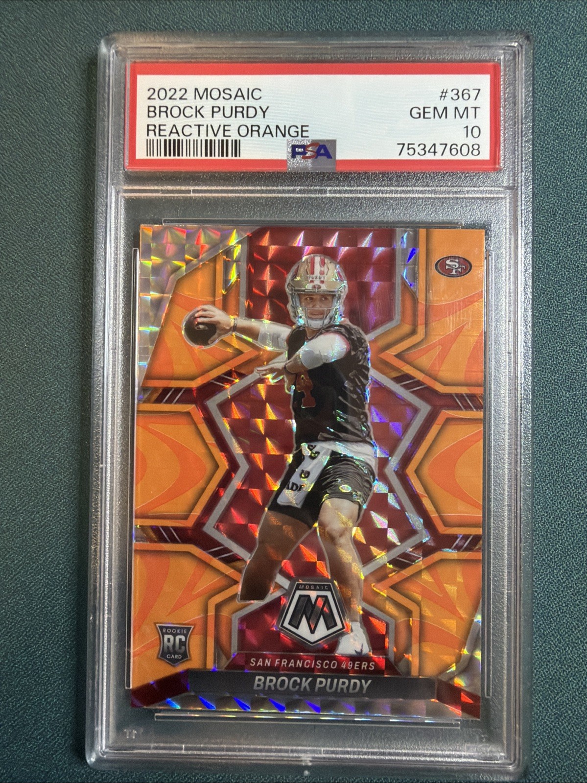 2022 PANINI MOSAIC REACTIVE ORANGE #367 BROCK PURDY ROOKIE RC PSA 10