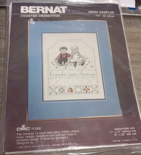 Bernat AMISH SAMPLER Counted Cross Stitch 11x14 Kit #H04165 Vtg 1987 Sealed NEW
