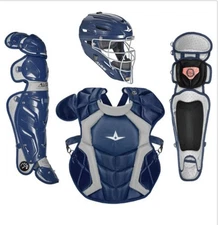 All-Star System 7 Pro Adult Baseball 3-Piece Catcher's Set NOCSAE Navy/Grey New