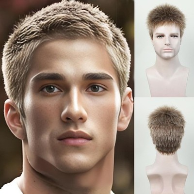 Men's Short Spiky Wig Fluffy Textured Synthetic Hair for Daily Cosplay