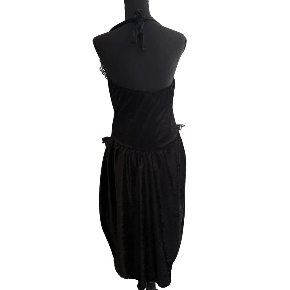 Underwraps Black Velvet Floral Corset Halter Dress L Gothic Glam Romantic Punk - Image 4 of 4