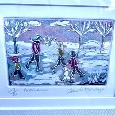 Claude Montoya Montreal Patineurs Etching Signed Matted Framed #18/50 Limited Ed