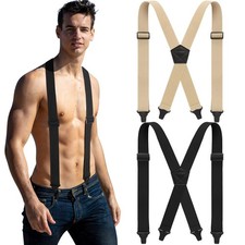 Janmercy 2 Pcs Men Hidden Suspenders Under Clothing One Size, Black and Khaki
