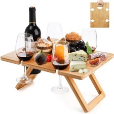 Portable Wine Picnic Table with 5 Wine Glasses Holder, Foldable Champagne Pic...