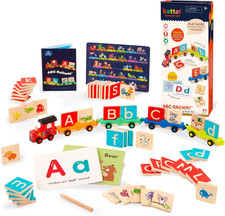   Wooden Alphabet Train Set ABC Letter Train Toy with 84 Pieces for Toddlers   E