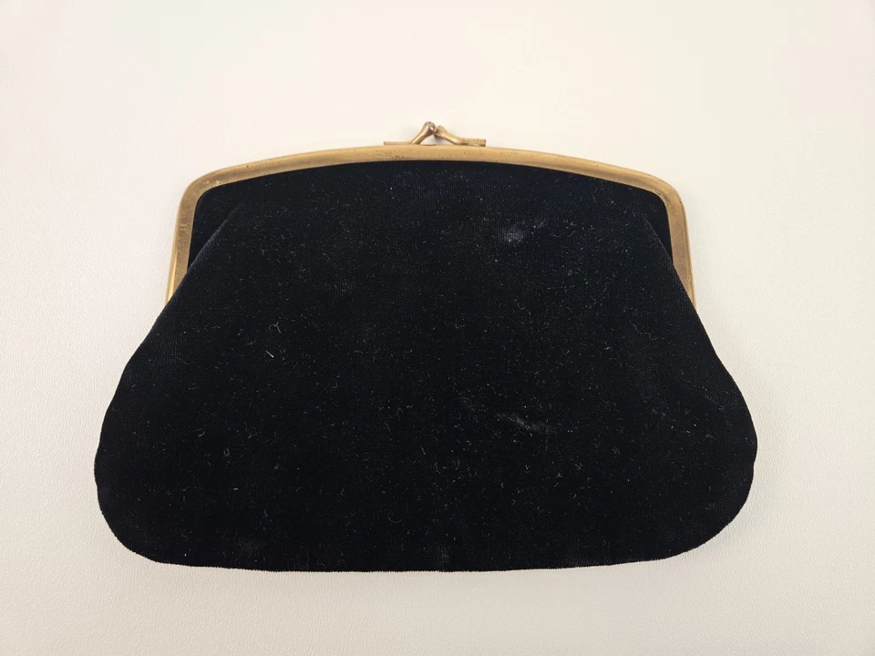 De Colección Don Roy Co Nueva York Negro Bolso sin asas Cosmético Bolso Cartera Plata Kisslock Foto 4 de 4