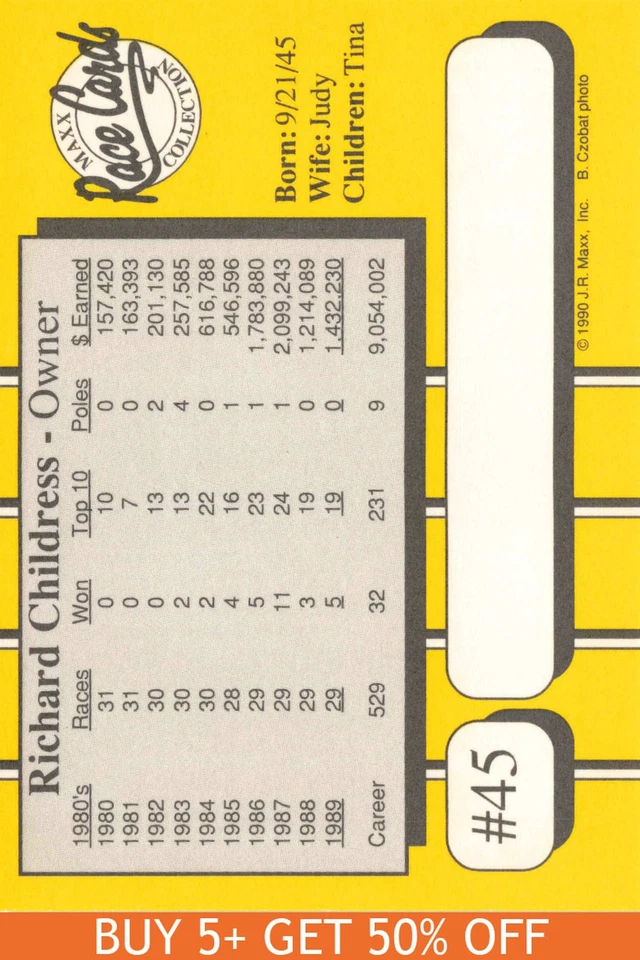 1990 Maxx #45 Richard Childress Richard Childress Racing - Image 2 of 2