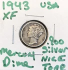 1943 Mercury Dime US .900 10 Cents Silver Coin - XF Details - Nice Dark Tone!