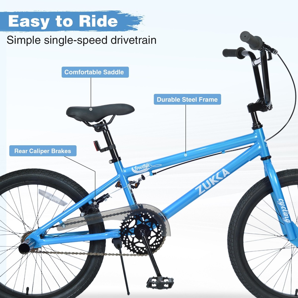 ZUKKA 20 Inch Mountain Bike BMX Handlebar Bicycle Single Speed