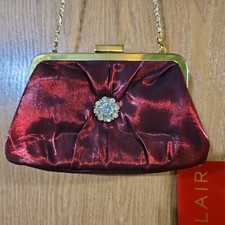 Vintage Revlon Red Taffeta Evening Purse Oxblood Shimmer Gold Tone Chain Strap