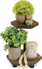 Tikea Hexagonal Wood Riser for Display, 2-Tier Rustic whitewashed 