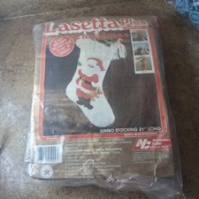 Vintage 1985 Lasetta Plus 21" Jumbo Santa Bear Christmas Stocking Yarn Craft