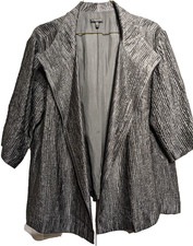 Eileen Fisher Jacket Womens 1X Gray Crinkle Textured Silk Open Front Blazer EUC