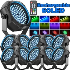 10PC Rechargeable Par Lights 90W RGB Battery Wireless 60LED DJ Uplights w/Remote
