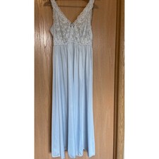 Vintage Shadowline Blue Nightgown Lace Bow Blue Lingerie Sleepwear
