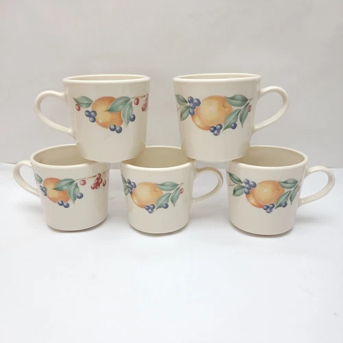 Set Of 6 Corning Ware Corelle Abundance Coffee/Tea Cups Mugs Fruit Pattern