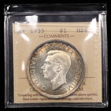 1939 $1  *Cameo* ICCS MS64 Canada Silver Dollar Frosty Cameo Beautiful Toning