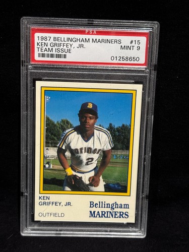 KEN GRIFFEY JR. MARINERS 1987 BELLINGHAM TEAM ISSUE ROOKIE #15 GRADED MINT PSA 9