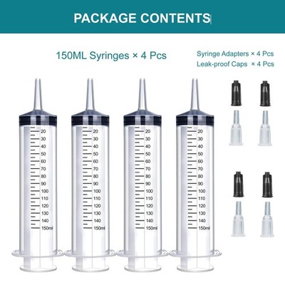 4 Pack 150ml Syringe for Liquid - Plastic Syringes for Thick Liquids, No Needle