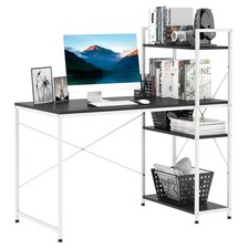 HOMCOM Computer Desk Laptop Table w/4-tier Bookshelf  Metal Frame Black, White