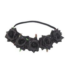 Floral Fall Rose Flower Crown Woodland Hair Wreath Festival Headpiece Black